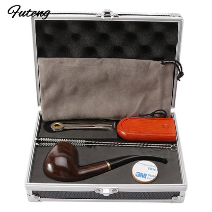 Perfect Gift Set - 1 Smoking Ebony Pipe w/ 3-in1 Tool, Pipe Rack,  Cigarette Accessories, & Aluminum Storage Box Cigarette Accessories