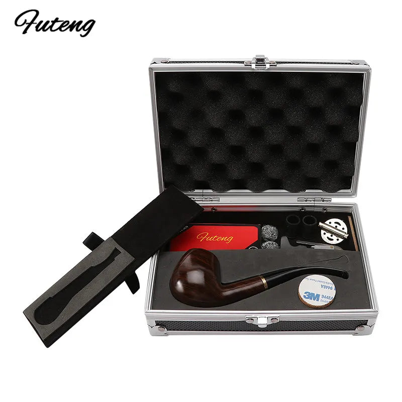 Perfect Gift Set - 1 Smoking Ebony Pipe w/ 3-in1 Tool, Pipe Rack,  Cigarette Accessories, & Aluminum Storage Box Cigarette Accessories