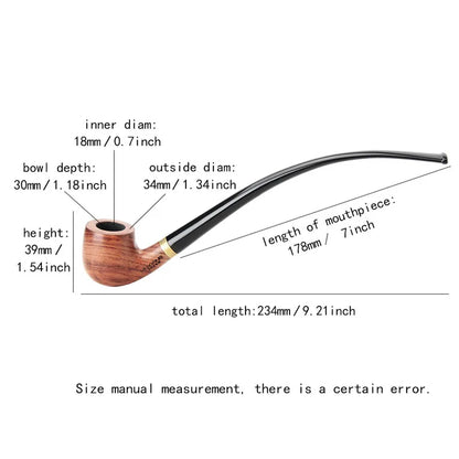 MUX - Handmade Long Bent Kevazingo Wood Tobacco Pipe 3mm Filter