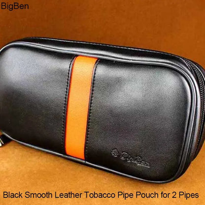 MUX -  Black & Orange Strip Soft Leather 2 Pipe Pouch Bag