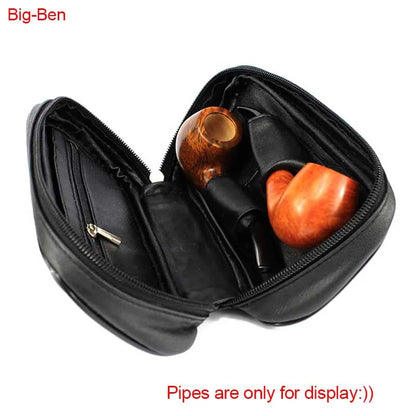 MUX -  Black & Orange Strip Soft Leather 2 Pipe Pouch Bag