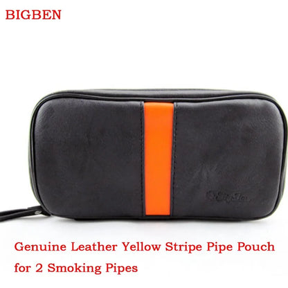 MUX -  Black & Orange Strip Soft Leather 2 Pipe Pouch Bag