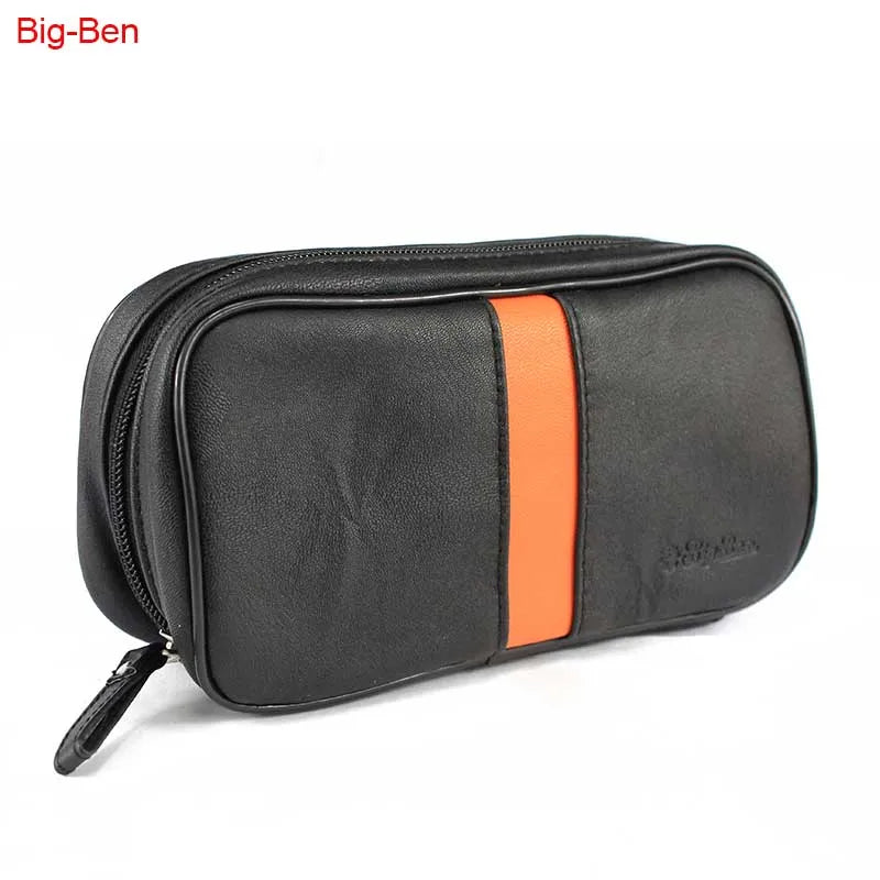 MUX -  Black & Orange Strip Soft Leather 2 Pipe Pouch Bag