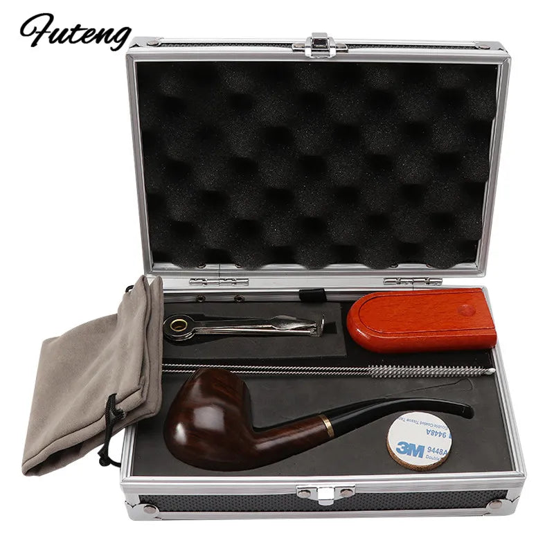 Perfect Gift Set - 1 Smoking Ebony Pipe w/ 3-in1 Tool, Pipe Rack,  Cigarette Accessories, & Aluminum Storage Box Cigarette Accessories