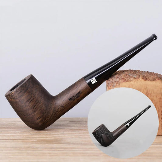 Mux - Solid Ebony Wood Straight Stem Tobacco Pipe - 9mm Filter