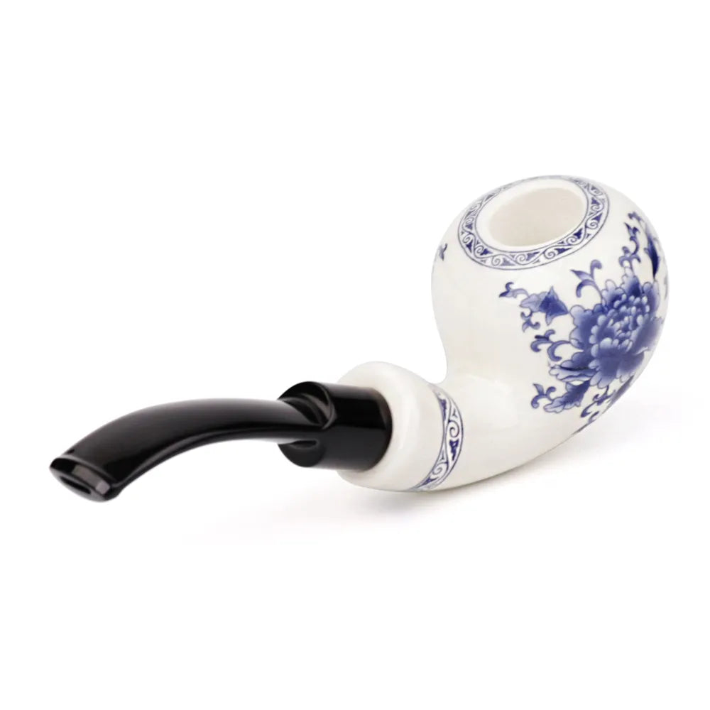 MUX - Blue & White Porcelain Tobacco Pipe ,  9mm Filter Element