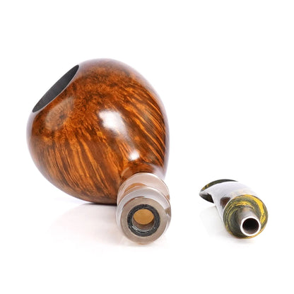 MUX -  Briar Tobacco Horn Pipe w/ Colored Resin Stem