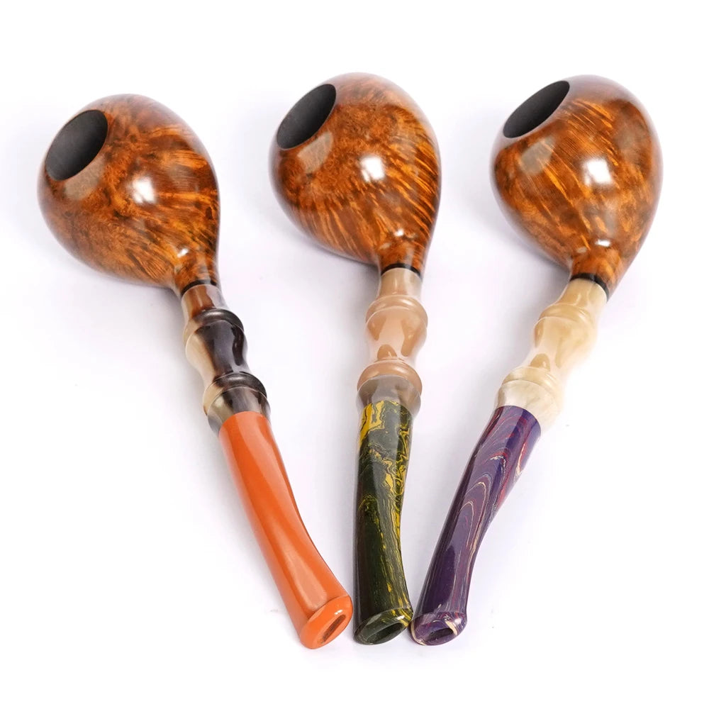 MUX -  Briar Tobacco Horn Pipe w/ Colored Resin Stem