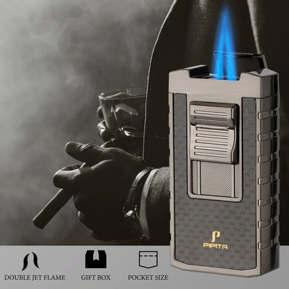 Pipita - Windproof Double Jet Blue Flame Butane Gas Lighter