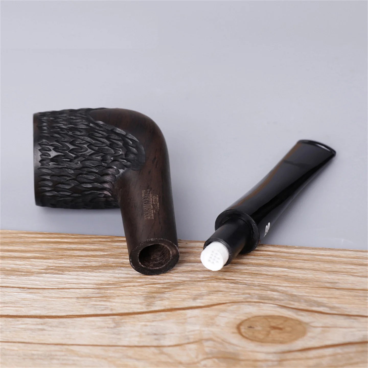 Mux - Solid Ebony Wood Straight Stem Tobacco Pipe - 9mm Filter