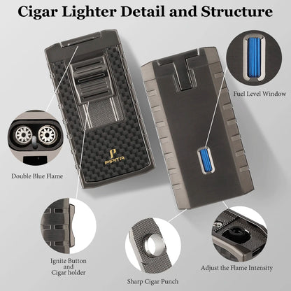 Pipita - Windproof Double Jet Blue Flame Butane Gas Lighter