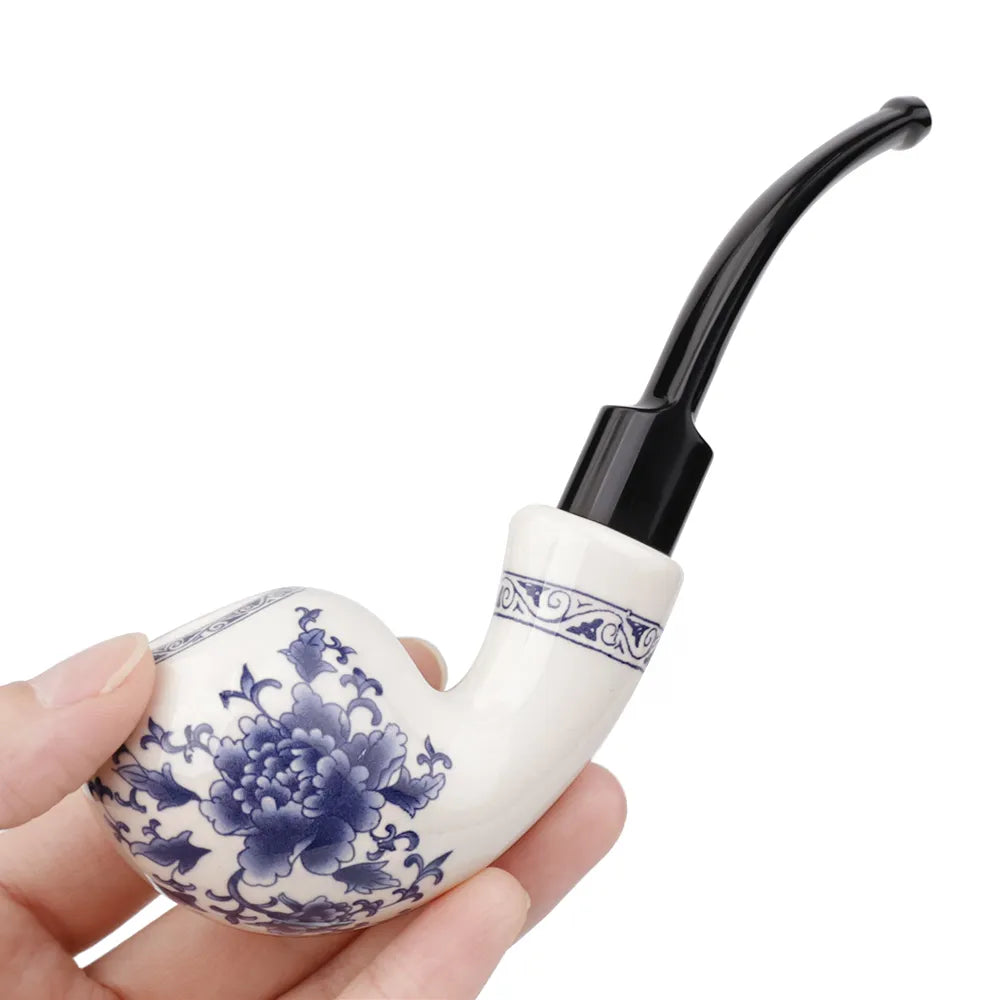 MUX - Blue & White Porcelain Tobacco Pipe ,  9mm Filter Element