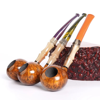 MUX -  Briar Tobacco Horn Pipe w/ Colored Resin Stem