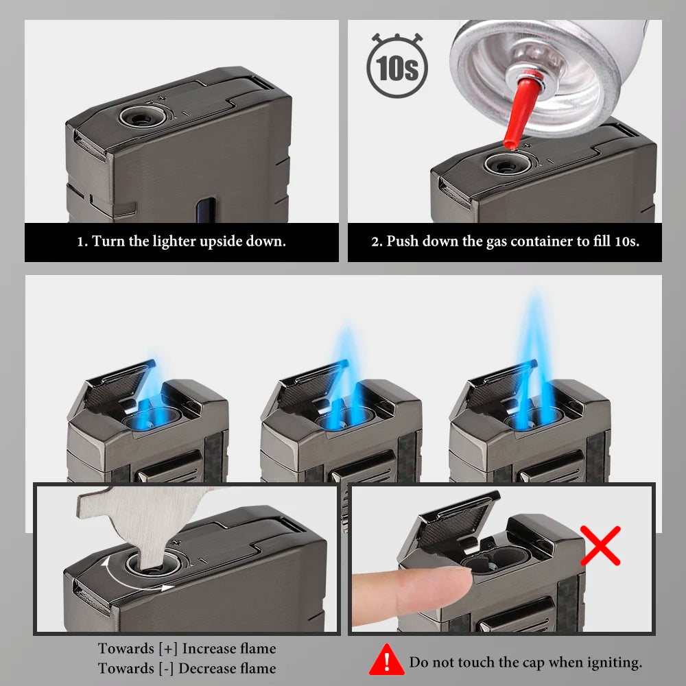 Pipita - Windproof Double Jet Blue Flame Butane Gas Lighter