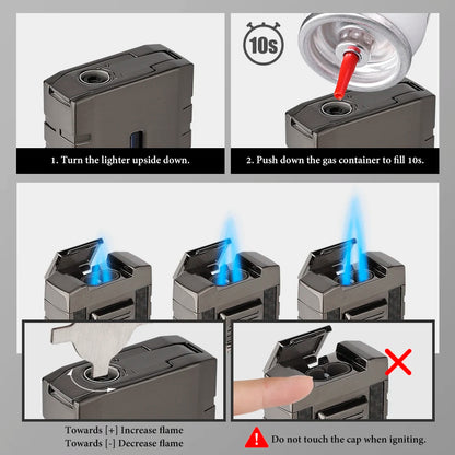 Pipita - Windproof Double Jet Blue Flame Butane Gas Lighter