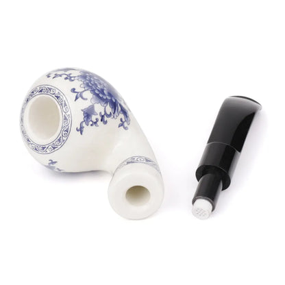 MUX - Blue & White Porcelain Tobacco Pipe ,  9mm Filter Element