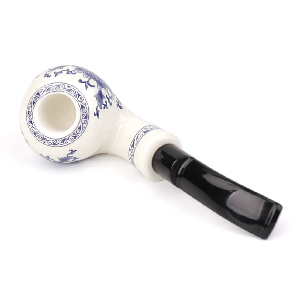 MUX - Blue & White Porcelain Tobacco Pipe ,  9mm Filter Element